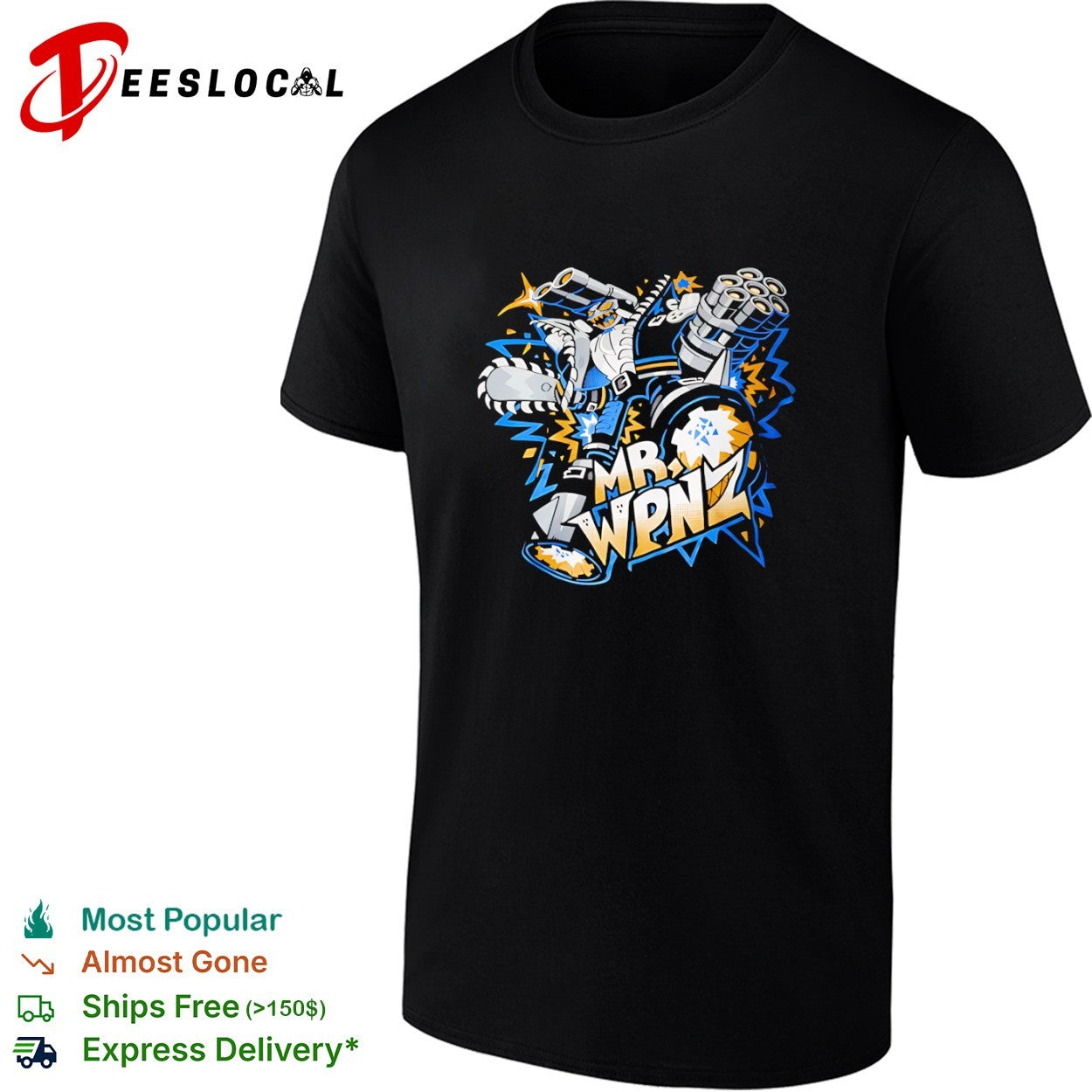 Mr WPNZ Robot Gamer Gun and Chainsaw - Adult & Kids T-Shirts, Sweatshirts & Hoodies apparel design preview 1