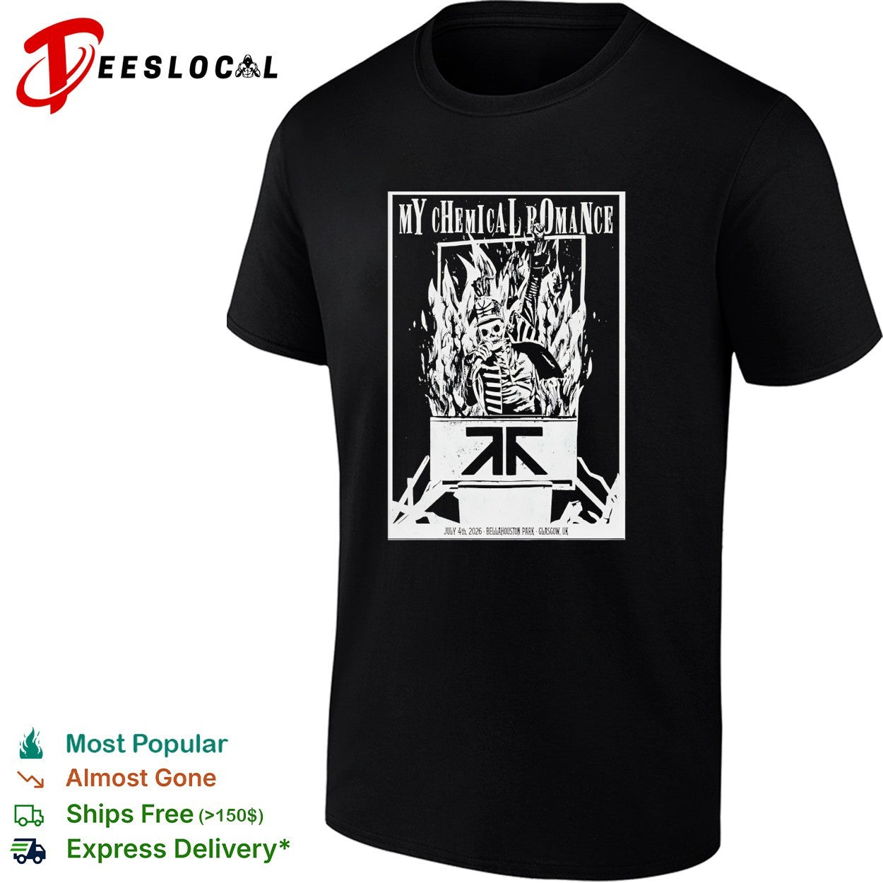 My Chemical Romance skeleton throne flames - Adult & Kids T-Shirts, Sweatshirts & Hoodies apparel design preview 1