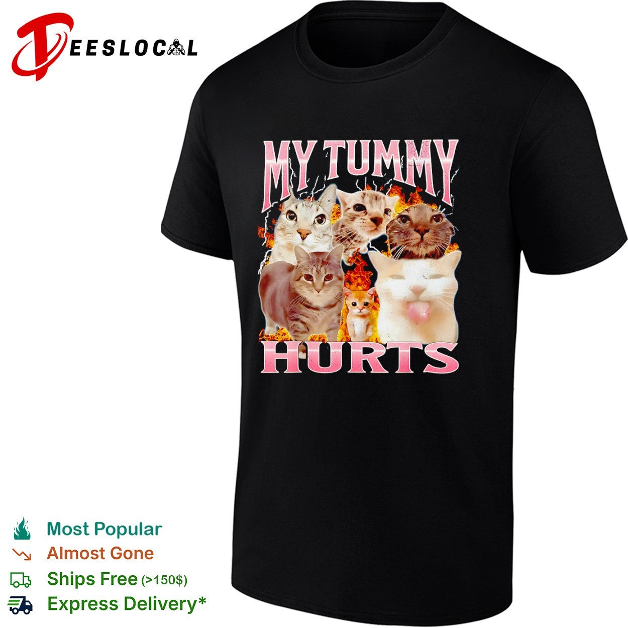 My Tummy Hurts Cat Meme Style cute kittens - Adult & Kids T-Shirts, Sweatshirts & Hoodies apparel design preview 1