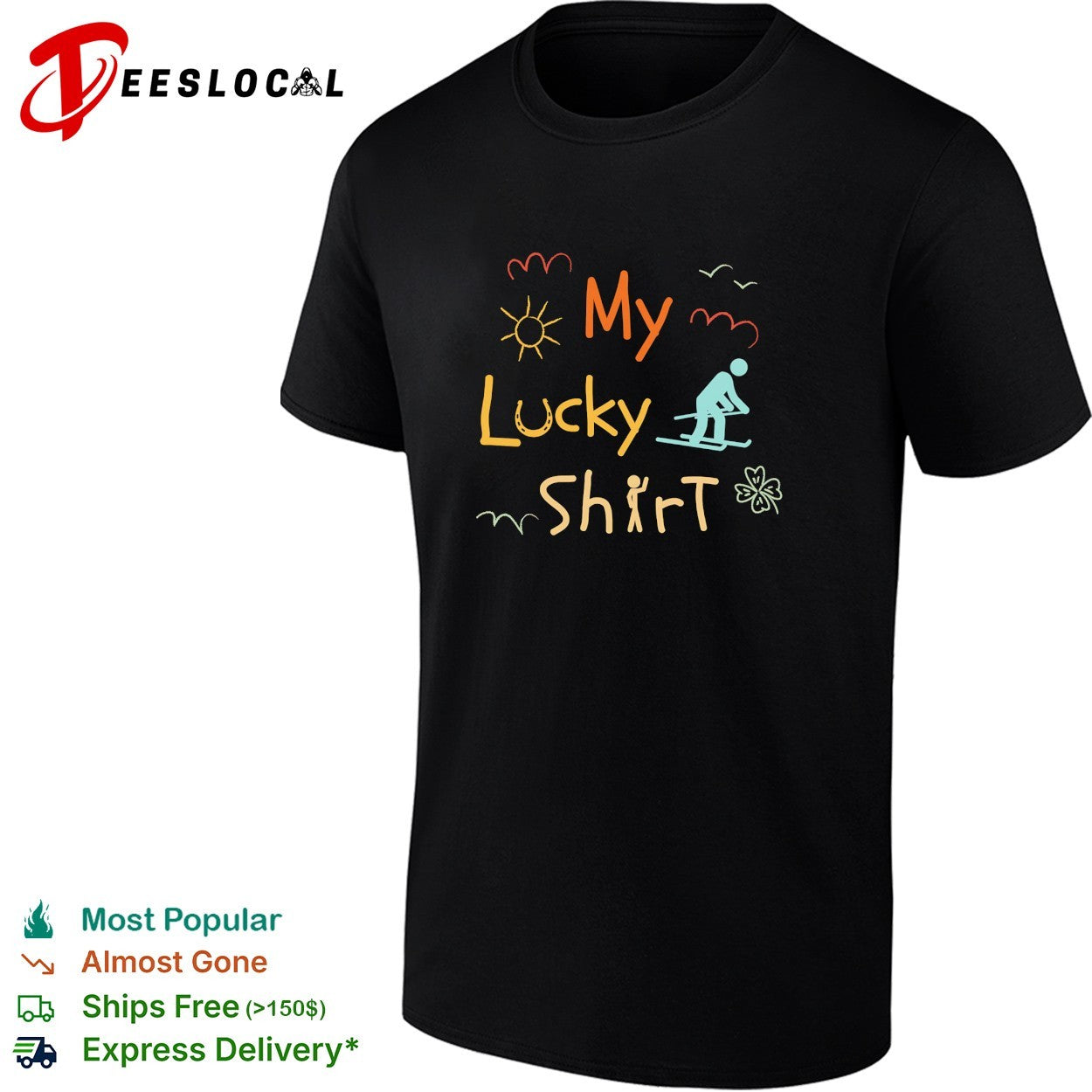 My lucky skiing horseshoe shamrock - Adult & Kids T-Shirts, Sweatshirts & Hoodies apparel design preview 1