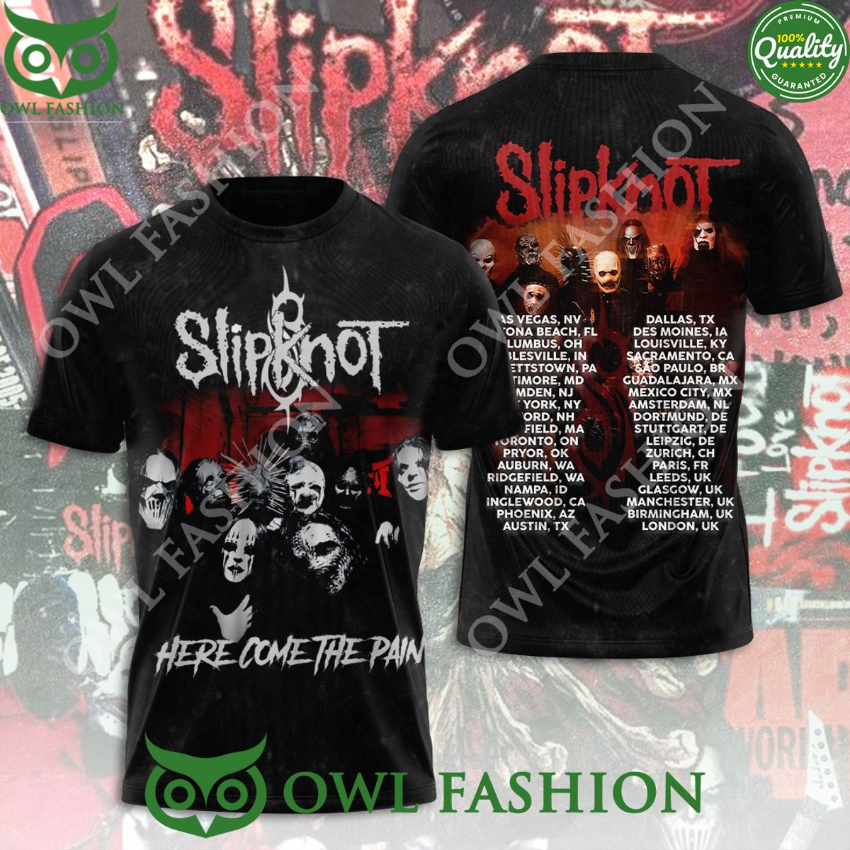 Slipknot 3D Here Come The Pain Tour Cities - Adult & Kids T-Shirts, Sweatshirts & Hoodies apparel design preview 1