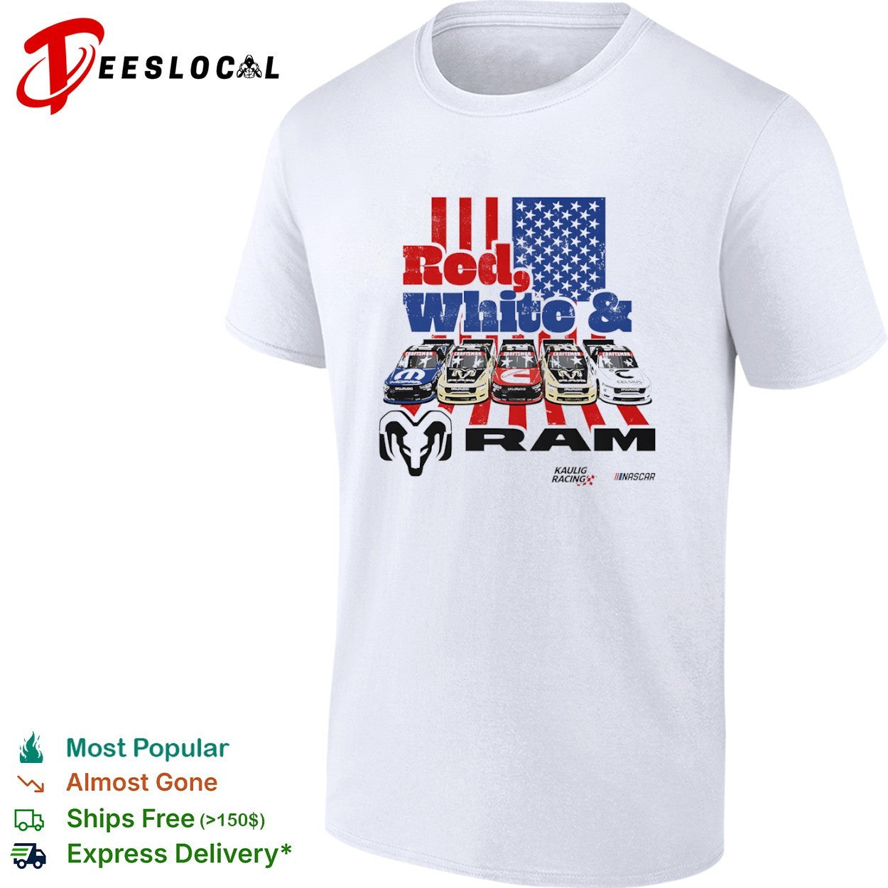 NASCAR Kaulig Racing RAM trucks red white and - Adult & Kids T-Shirts, Sweatshirts & Hoodies apparel design preview 1