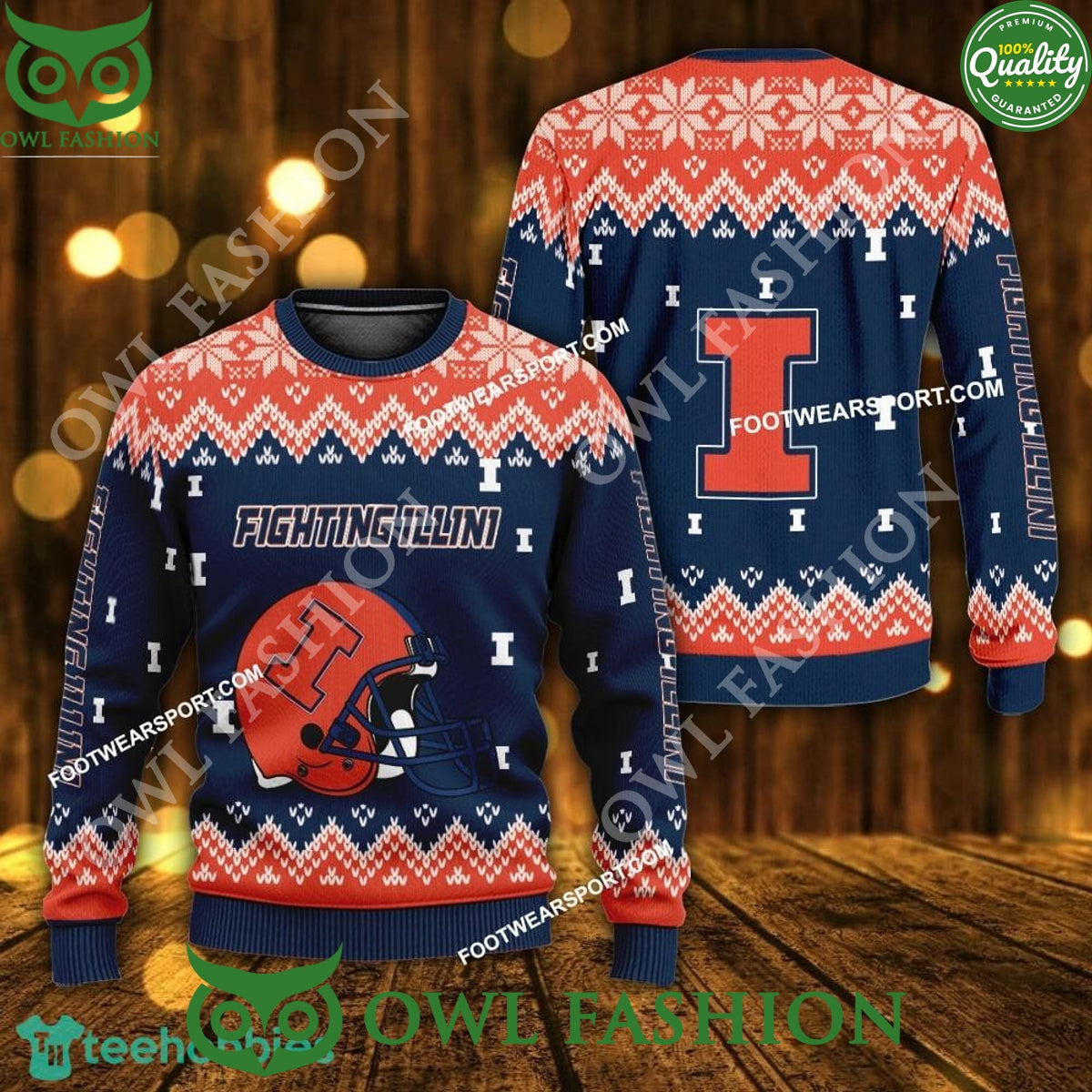Logo Pattern Helmet Illinois Fighting Illini Ugly - Adult & Kids T-Shirts, Sweatshirts & Hoodies apparel design preview 1