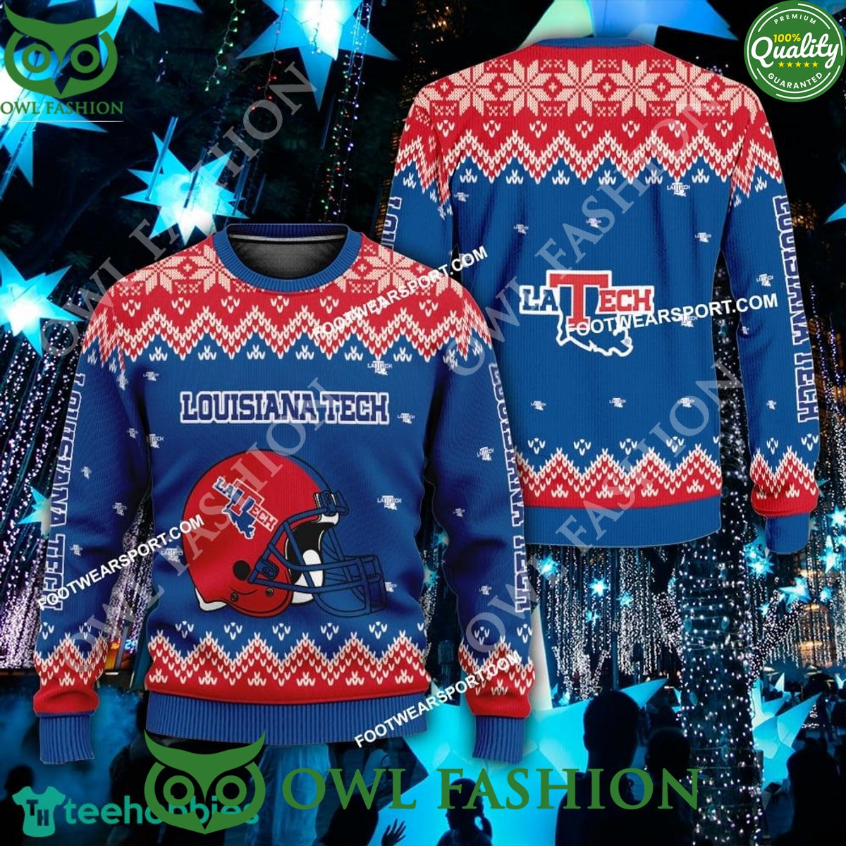 Logo Pattern Helmet Louisiana Tech Bulldogs Xmas 3D - Adult & Kids T-Shirts, Sweatshirts & Hoodies apparel design preview 1