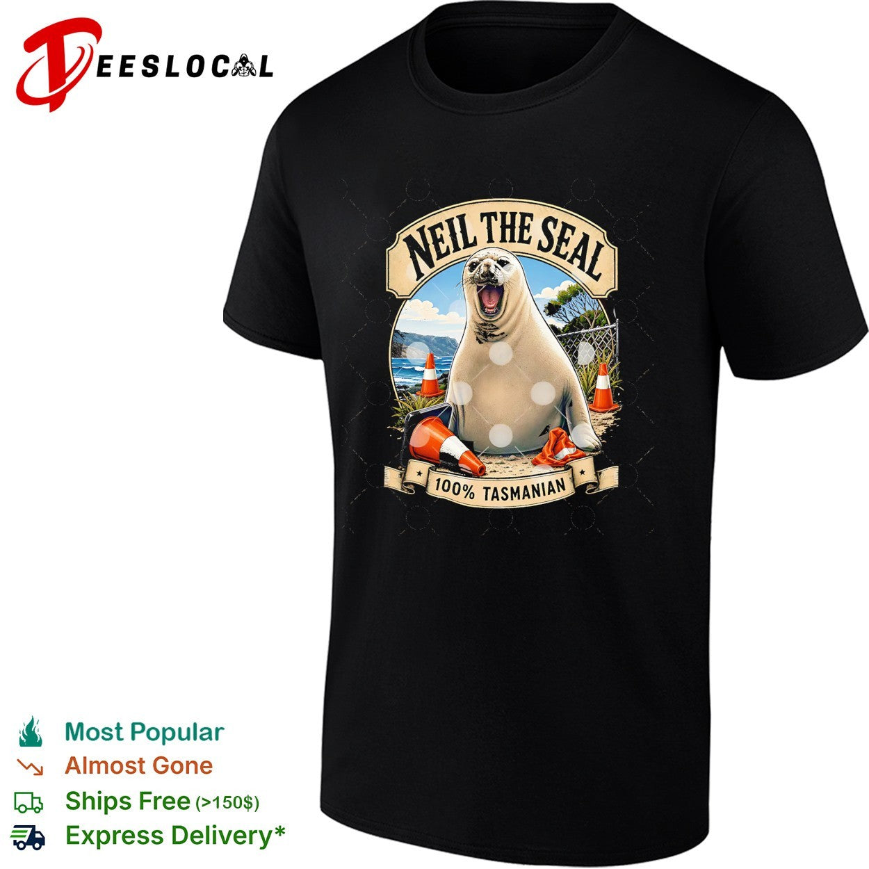 Neil the Seal 100 percent Tasmanian traffic cones - Adult & Kids T-Shirts, Sweatshirts & Hoodies apparel design preview 1