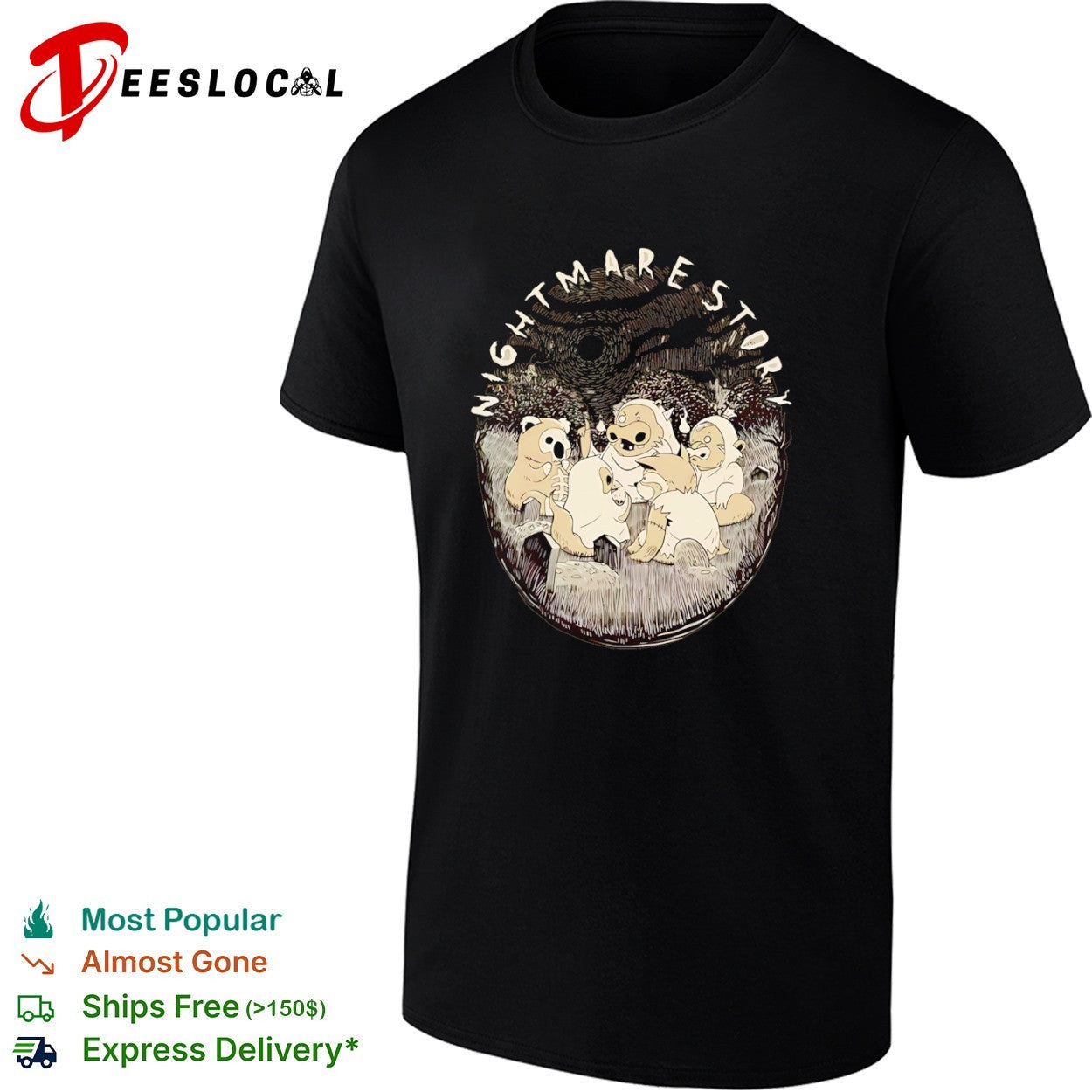 Nightmarestory Ghost Animals in Graveyard Scene - Adult & Kids T-Shirts, Sweatshirts & Hoodies apparel design preview 1