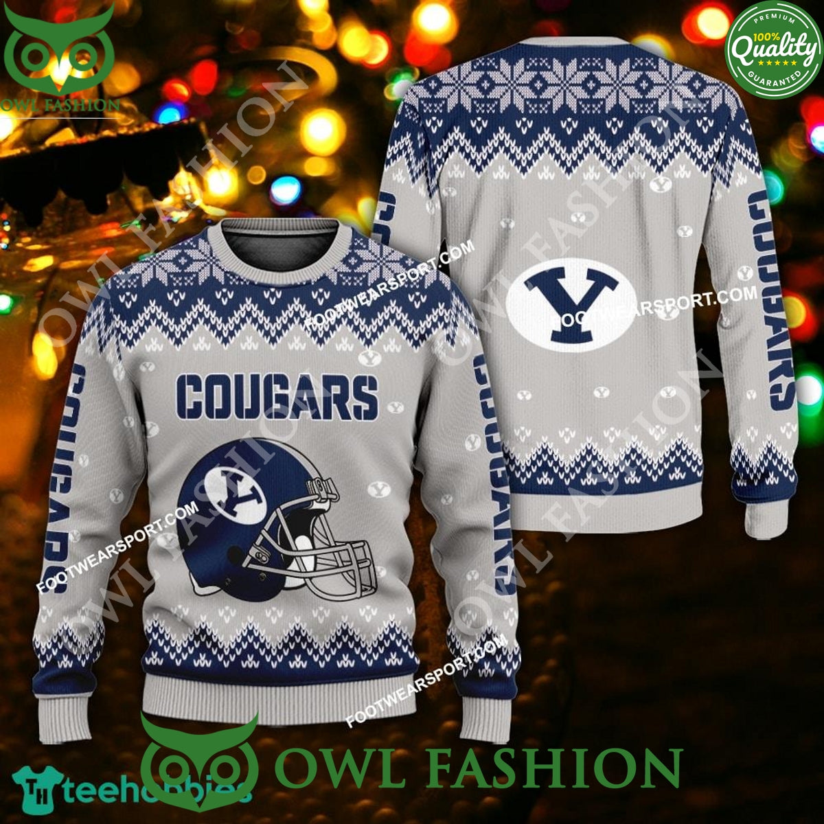 Logo Pattern Helmet BYU Cougars Ugly Sweater for - Adult & Kids T-Shirts, Sweatshirts & Hoodies apparel design preview 1