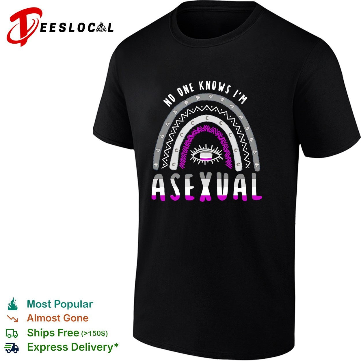 No one knows I'm asexual pride rainbow arch eye - Adult & Kids T-Shirts, Sweatshirts & Hoodies apparel design preview 1