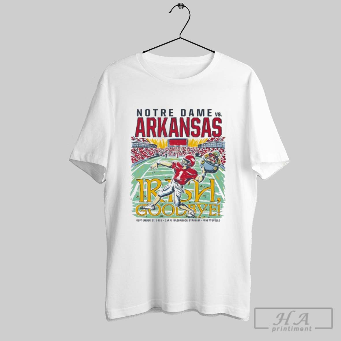 Notre Dame Fighting Vs Arkansas Razorbacks Football - Adult & Kids T-Shirts, Sweatshirts & Hoodies apparel design preview 1
