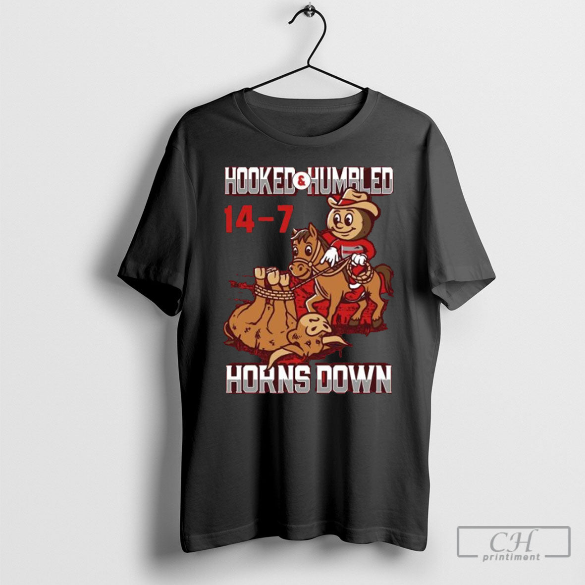 Osu Beat Texas 14 7 Hooked And Humbled Horns Down - Adult & Kids T-Shirts, Sweatshirts & Hoodies apparel design preview 1