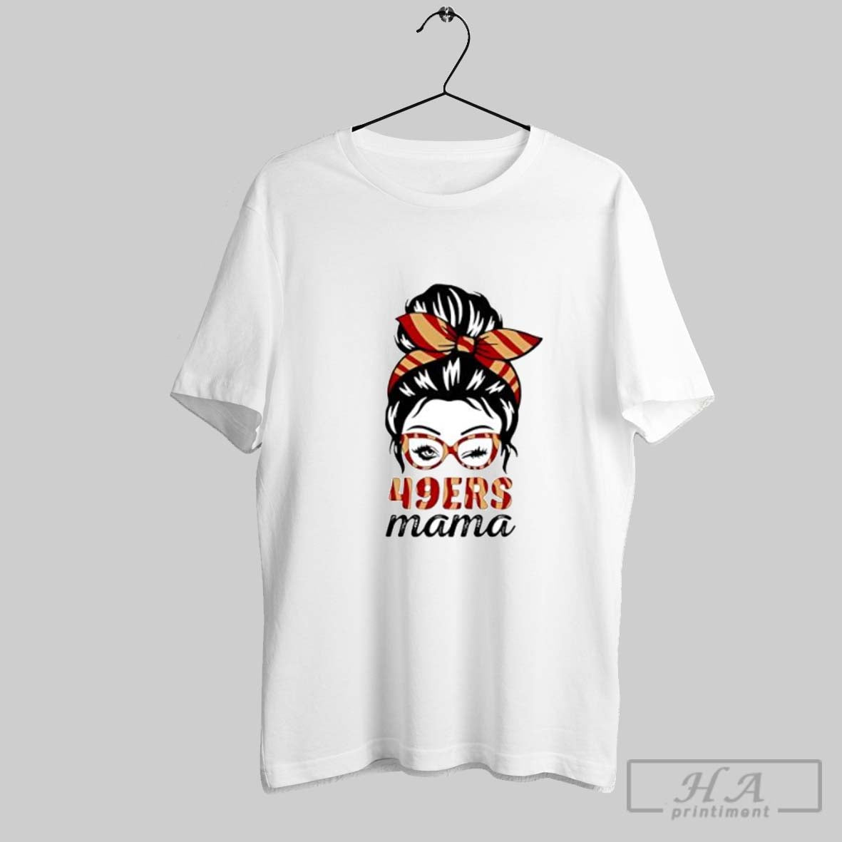 Official 49ers Mama Messy Bun Winking Eye San - Adult & Kids T-Shirts, Sweatshirts & Hoodies apparel design preview 1