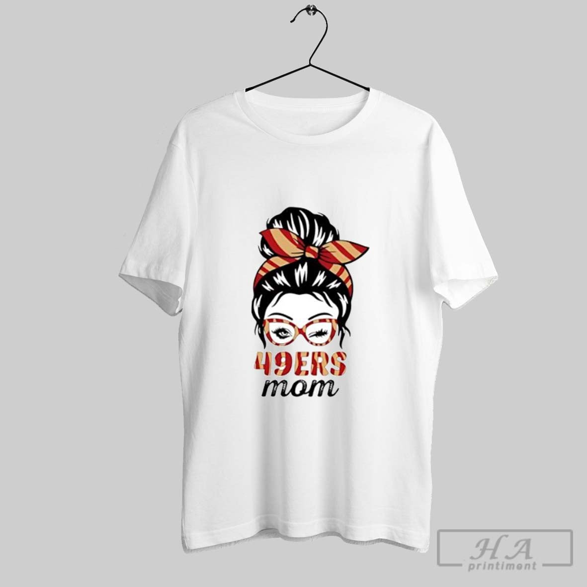 Official 49ers Mom Messy Bun Winking Eye San - Adult & Kids T-Shirts, Sweatshirts & Hoodies apparel design preview 1