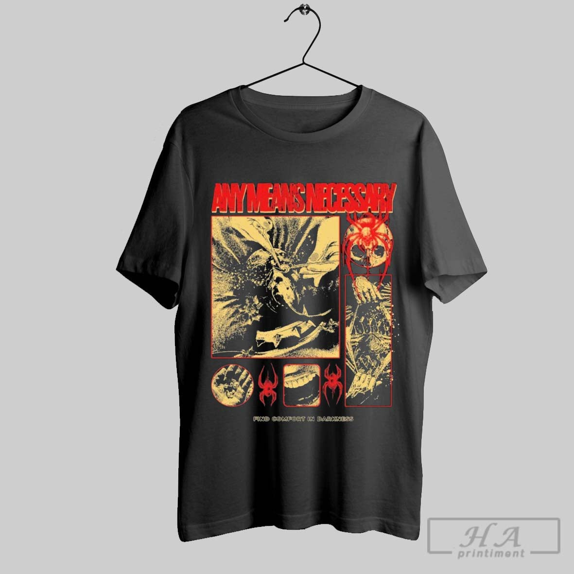 Official Any Means Necessary Find Comfort In Darkness - Adult & Kids T-Shirts, Sweatshirts & Hoodies apparel design preview 1