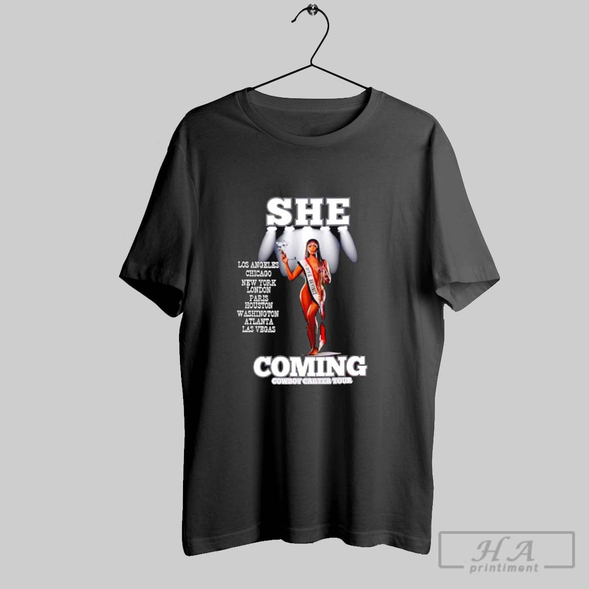 Official Beyonce She Coming Cowboy Carter Tour - Adult & Kids T-Shirts, Sweatshirts & Hoodies apparel design preview 1