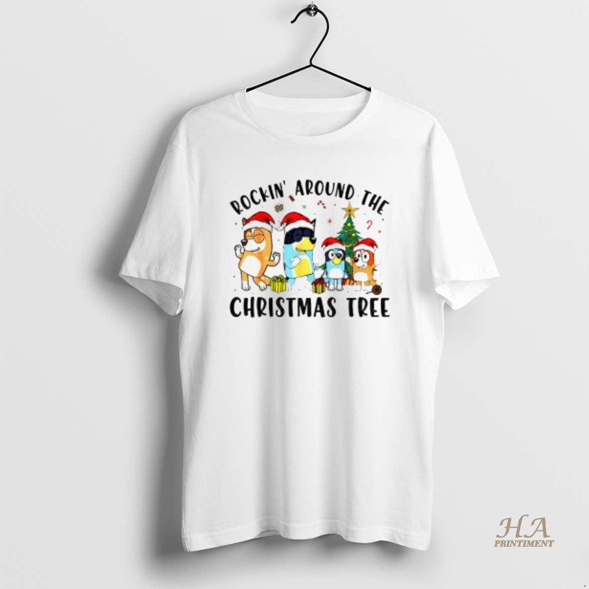 Official Bluey Family Rockin Around The Christmas - Adult & Kids T-Shirts, Sweatshirts & Hoodies apparel design preview 1