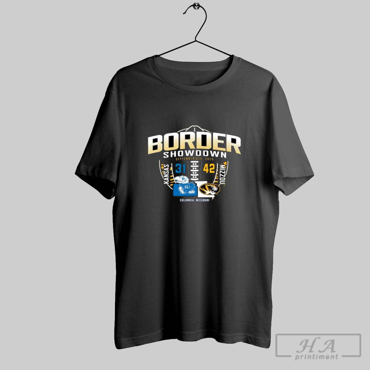 Official Border Showdown 2025 Mizzou 42 31 Kansas - Adult & Kids T-Shirts, Sweatshirts & Hoodies apparel design preview 1