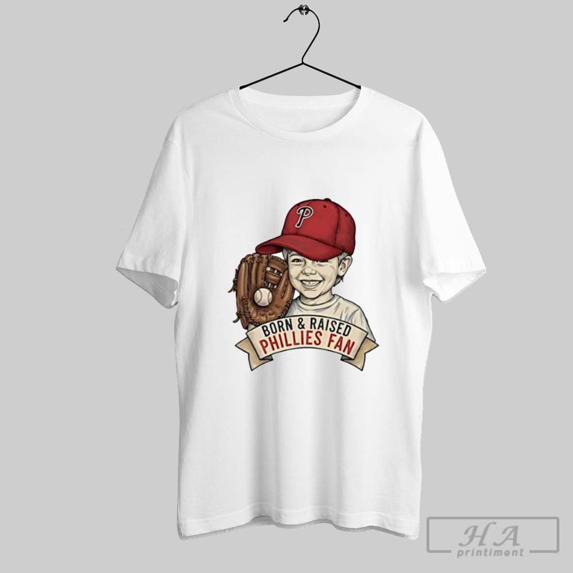 Official Born And Raised Phillies Fan Young Kid - Adult & Kids T-Shirts, Sweatshirts & Hoodies apparel design preview 1