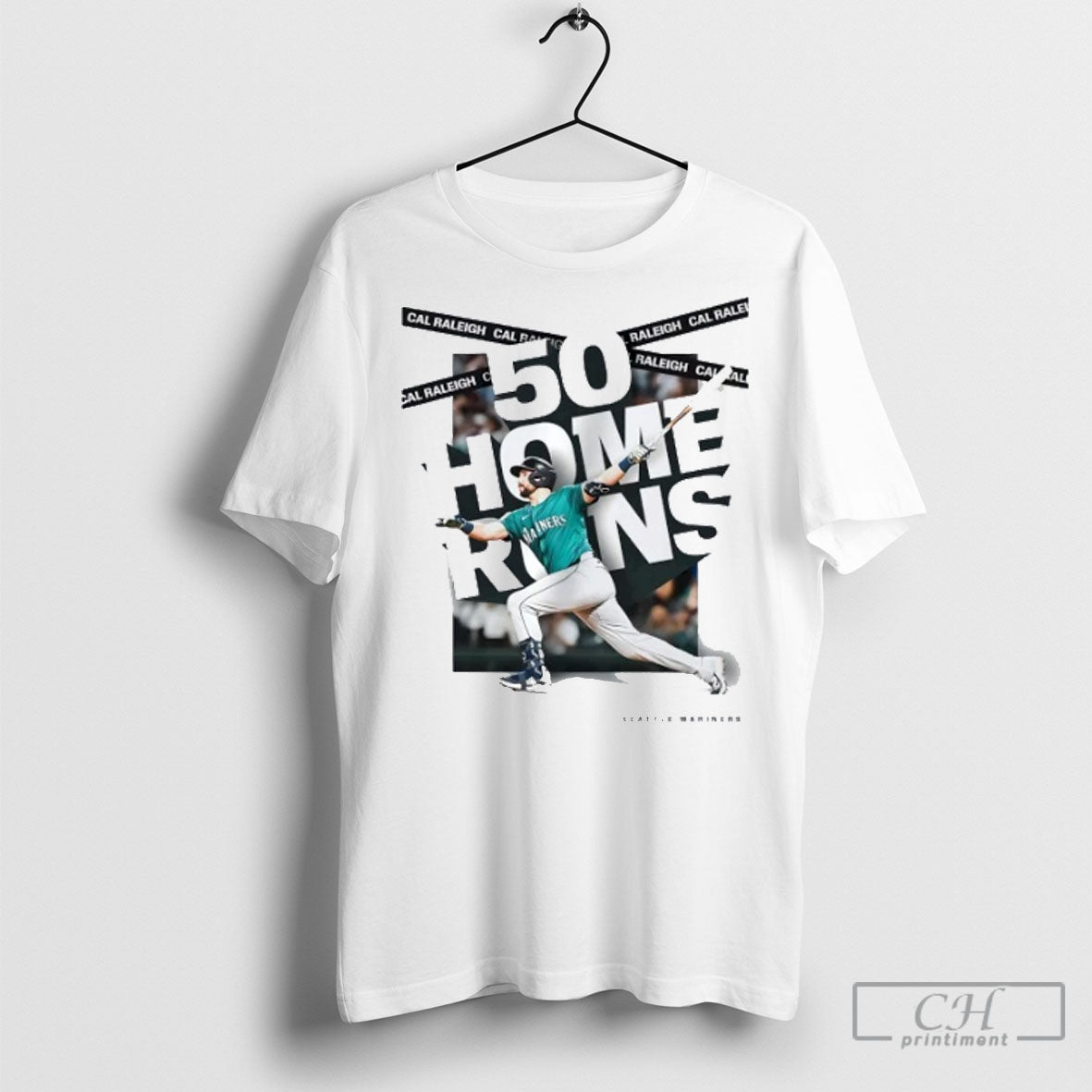 Official Cal Raleigh 50 Home Runs Seattle Mariners - Adult & Kids T-Shirts, Sweatshirts & Hoodies apparel design preview 1