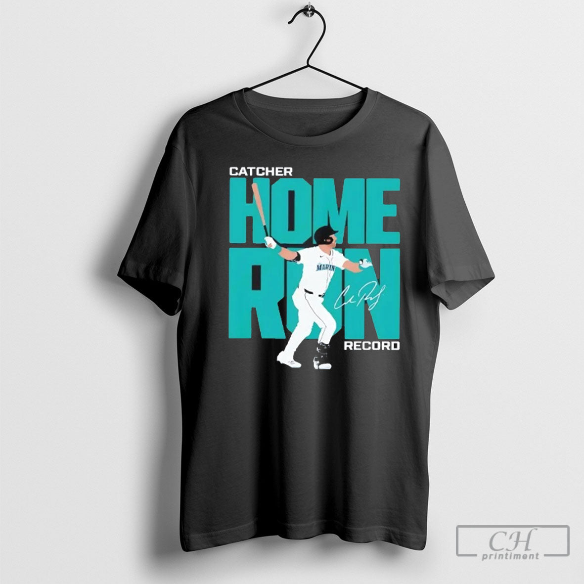 Official Cal Raleigh 50 Home Runs Catcher Record - Adult & Kids T-Shirts, Sweatshirts & Hoodies apparel design preview 1
