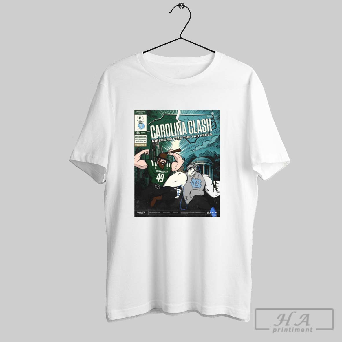 Official Carolina Clash Charlotte 49ers Vs North Tar - Adult & Kids T-Shirts, Sweatshirts & Hoodies apparel design preview 1