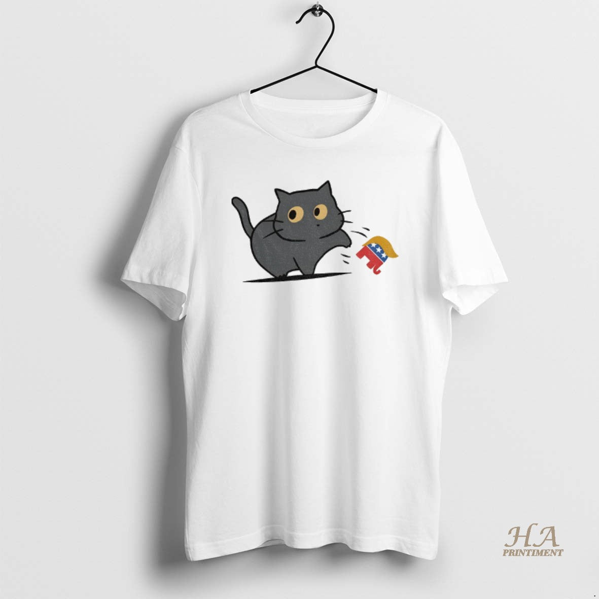 Official Cat Knocking Donald Trump Elephant - Adult & Kids T-Shirts, Sweatshirts & Hoodies apparel design preview 1