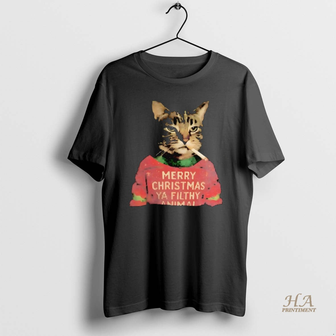 Official Cat Smoking Merry Christmas Ya Filthy Animal - Adult & Kids T-Shirts, Sweatshirts & Hoodies apparel design preview 1
