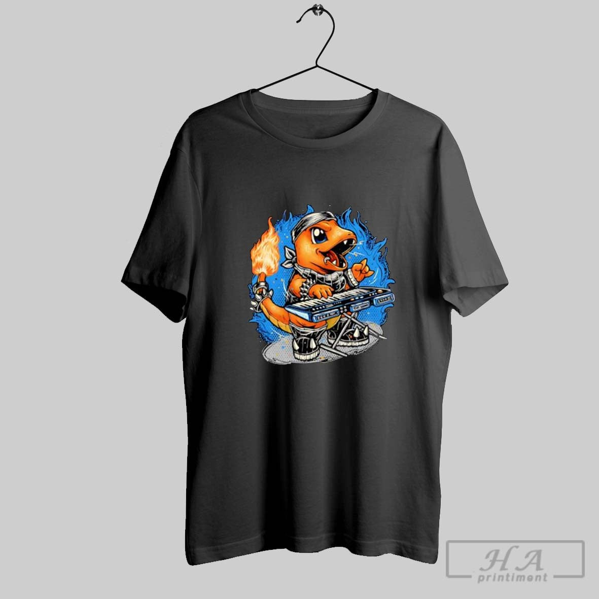 Official Charmander Playing Keyboard With Heavy Metal - Adult & Kids T-Shirts, Sweatshirts & Hoodies apparel design preview 1