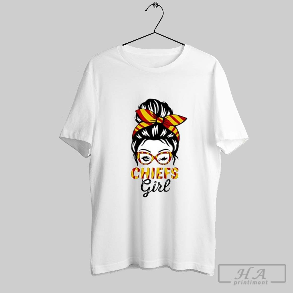 Official Chiefs Girl Winking Eye Messy Bun Leopard - Adult & Kids T-Shirts, Sweatshirts & Hoodies apparel design preview 1
