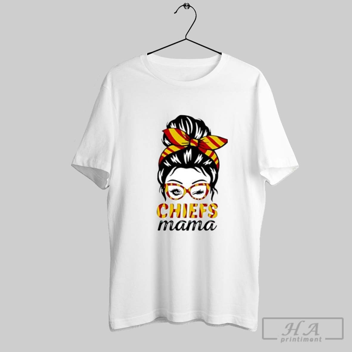 Official Chiefs Mama Winking Eye Messy Bun Leopard - Adult & Kids T-Shirts, Sweatshirts & Hoodies apparel design preview 1
