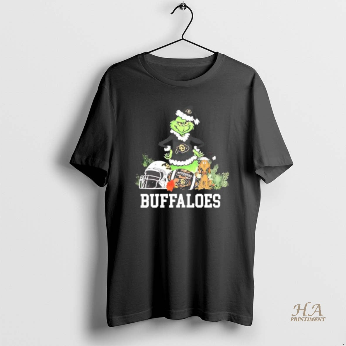 Official Colorado Buffaloes The Grinch And Max Helmet - Adult & Kids T-Shirts, Sweatshirts & Hoodies apparel design preview 1