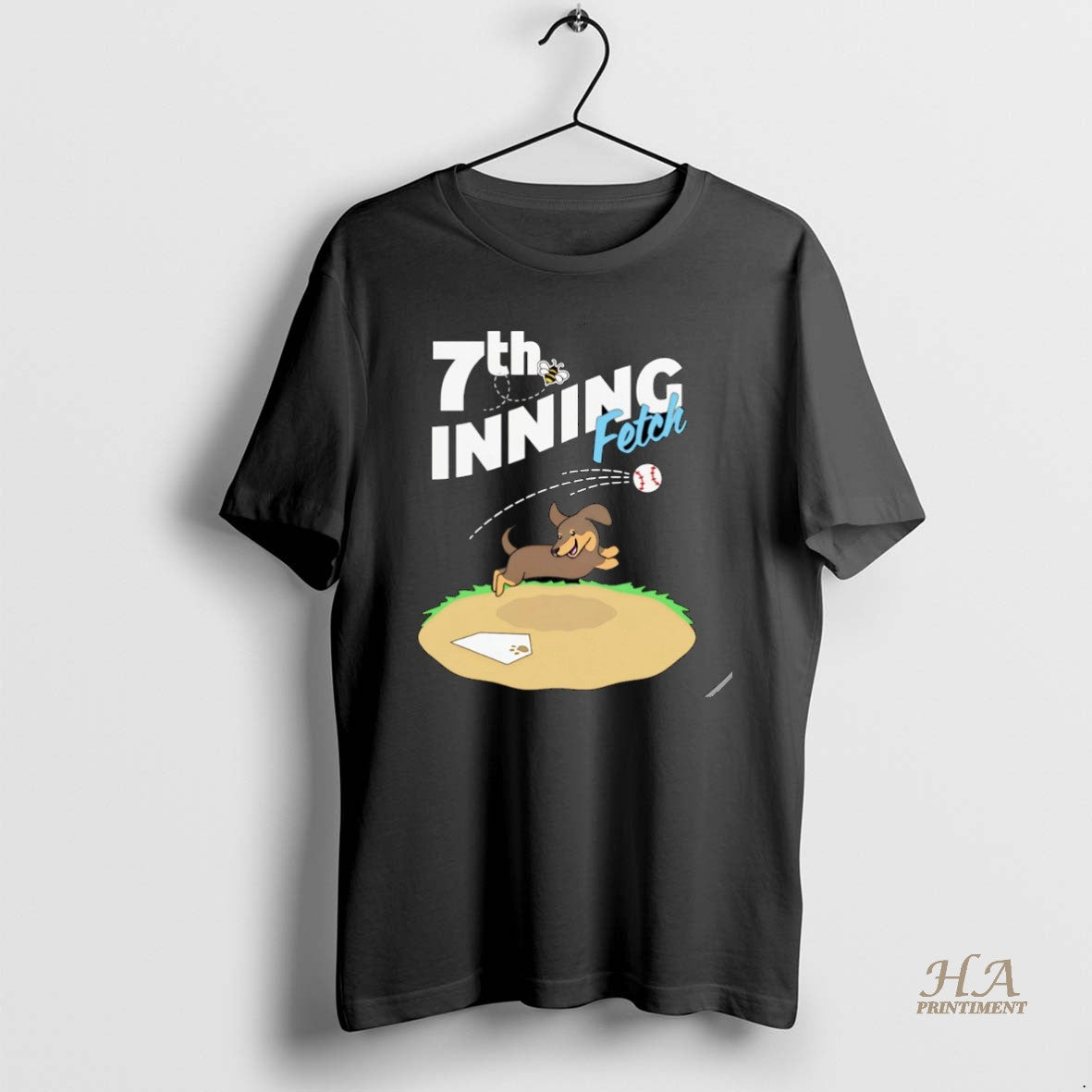 Official Dachshund Dog 7th Inning Fetch Cartoons - Adult & Kids T-Shirts, Sweatshirts & Hoodies apparel design preview 1
