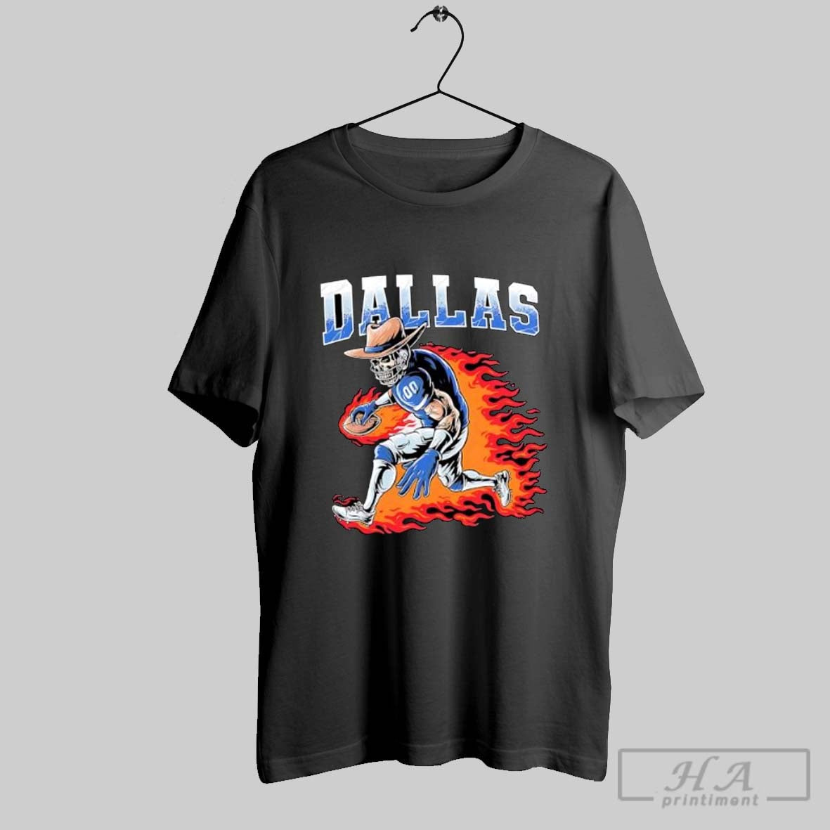 Official Dallas Football Flaming Cowboy Skeleton - Adult & Kids T-Shirts, Sweatshirts & Hoodies apparel design preview 1