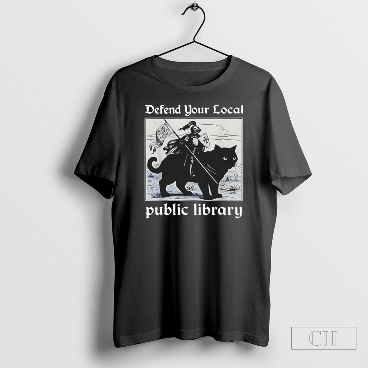 Official Defend Your Local Public Library Knight Cat - Adult & Kids T-Shirts, Sweatshirts & Hoodies apparel design preview 1