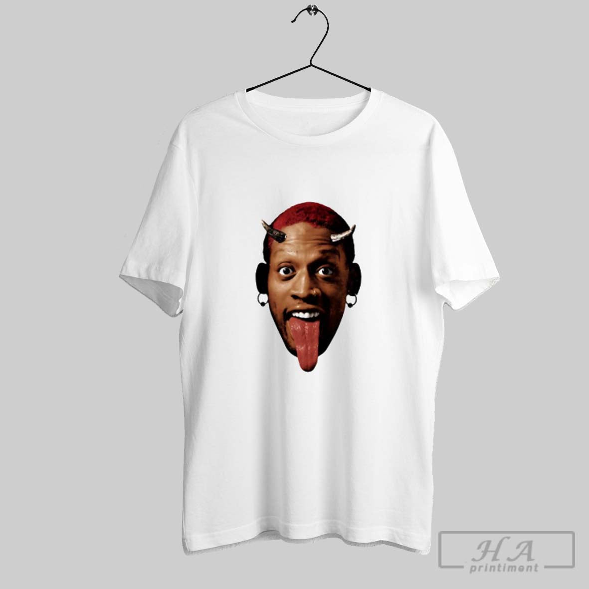 Official Dennis Rodman Big Face Horns Graphic White - Adult & Kids T-Shirts, Sweatshirts & Hoodies apparel design preview 1