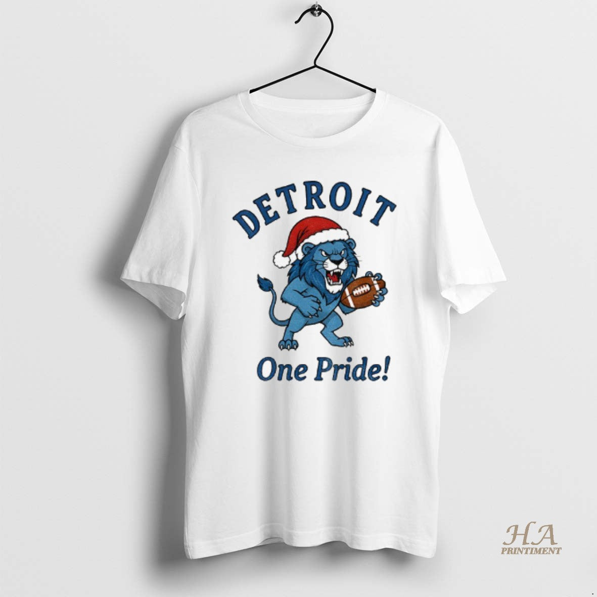 Official Detroit Lions Football Mascot Santa Hat One - Adult & Kids T-Shirts, Sweatshirts & Hoodies apparel design preview 1