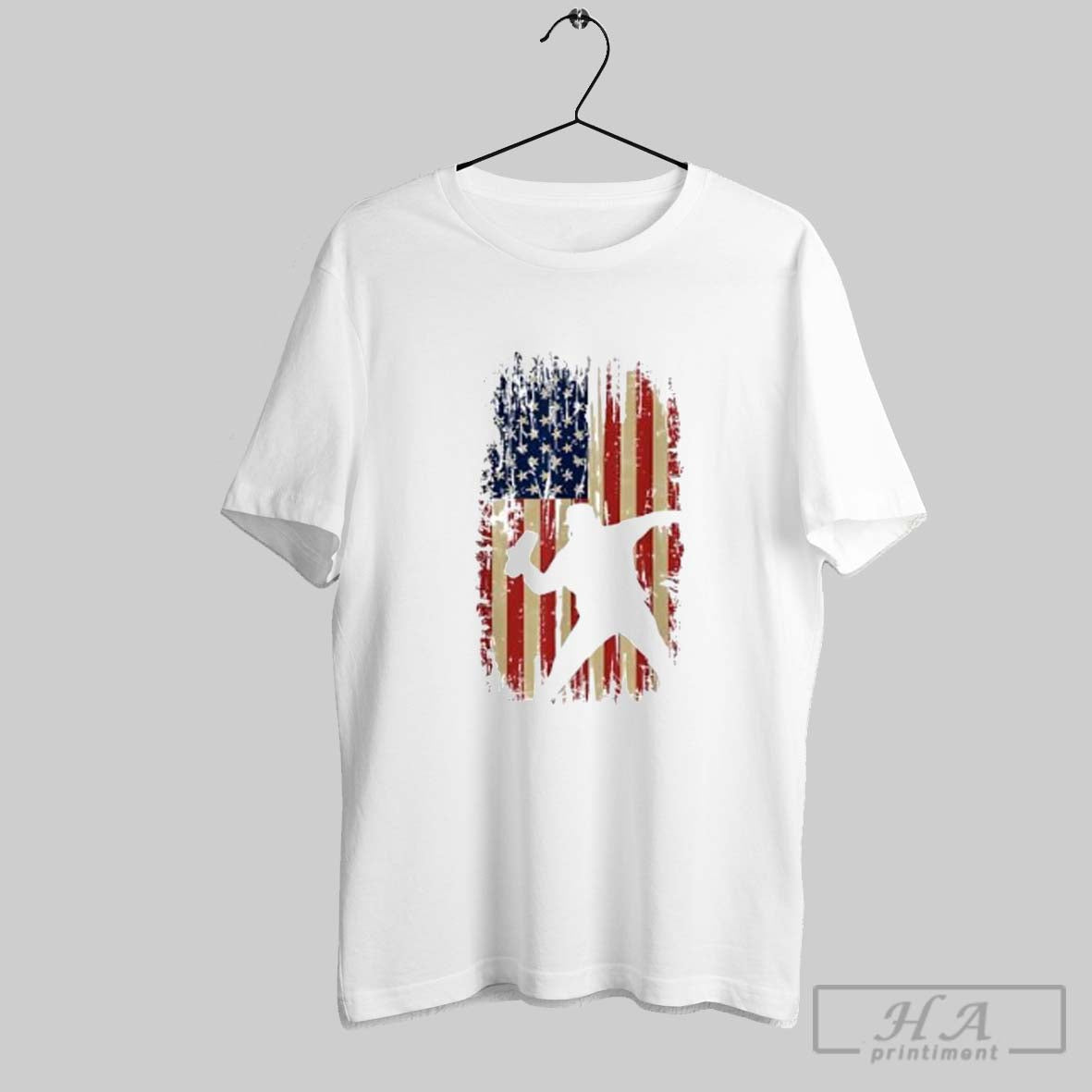 Official Distressed American Flag Baseball Pitcher - Adult & Kids T-Shirts, Sweatshirts & Hoodies apparel design preview 1