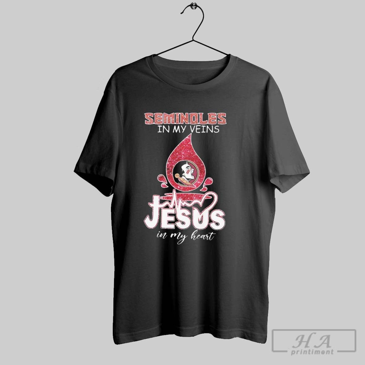 Official Fsu Seminoles In My Veins Jesus Heart - Adult & Kids T-Shirts, Sweatshirts & Hoodies apparel design preview 1