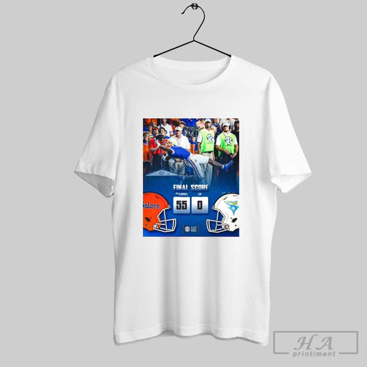 Official Florida Gators Vs Liu Sharks Final Score 55 - Adult & Kids T-Shirts, Sweatshirts & Hoodies apparel design preview 1