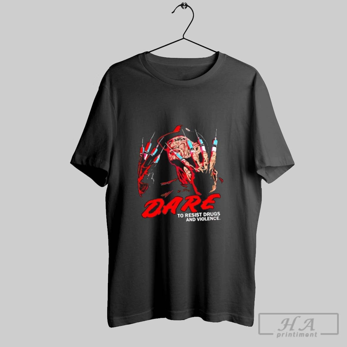 Official Freddy Krueger Dare To Resist Drugs And - Adult & Kids T-Shirts, Sweatshirts & Hoodies apparel design preview 1