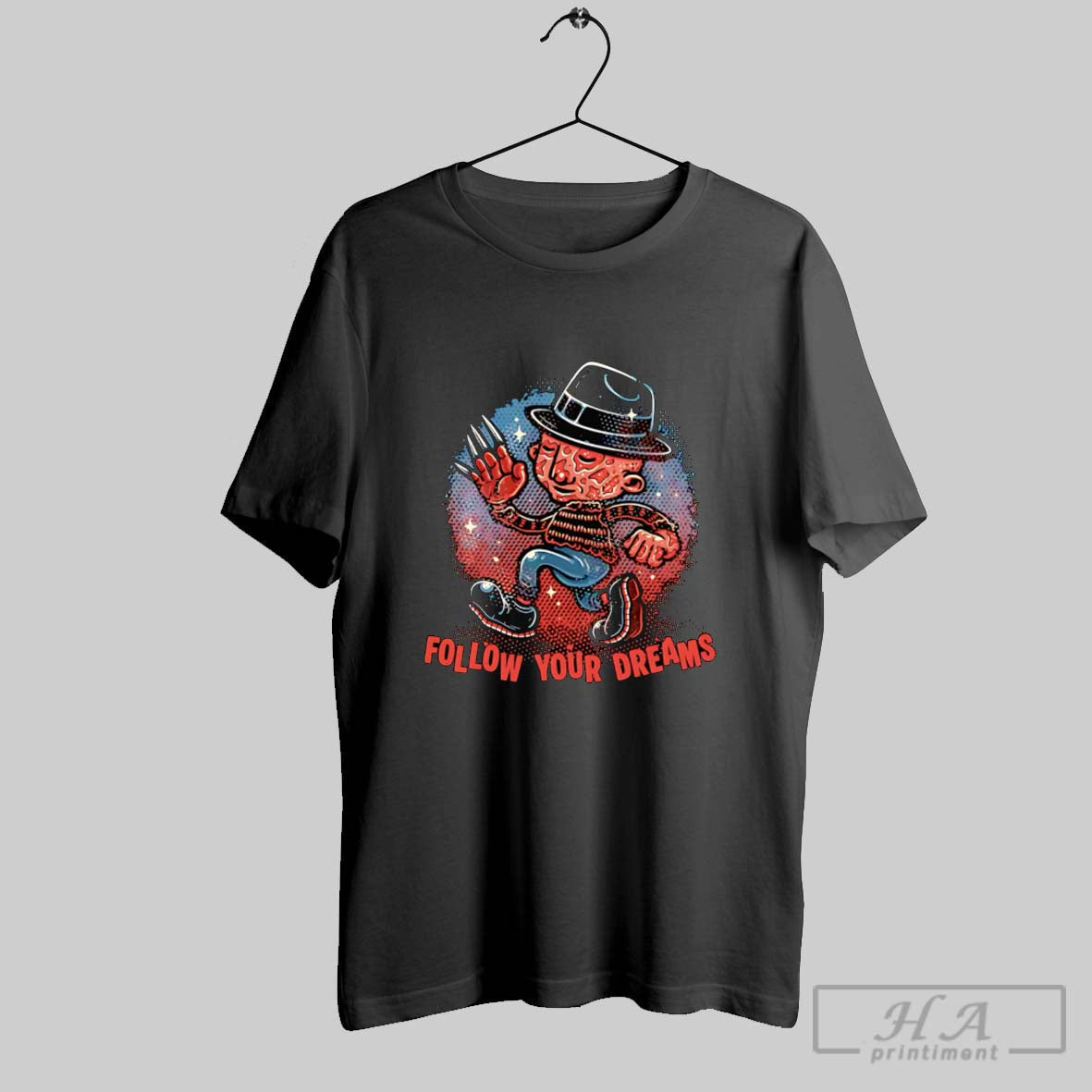 Official Freddy Krueger Follow Your Dreams Poster - Adult & Kids T-Shirts, Sweatshirts & Hoodies apparel design preview 1