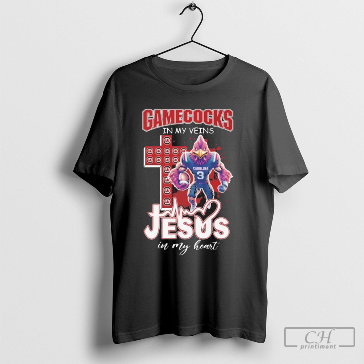 Official Gamecocks In My Veins Jesus Heart Sweater - Adult & Kids T-Shirts, Sweatshirts & Hoodies apparel design preview 1