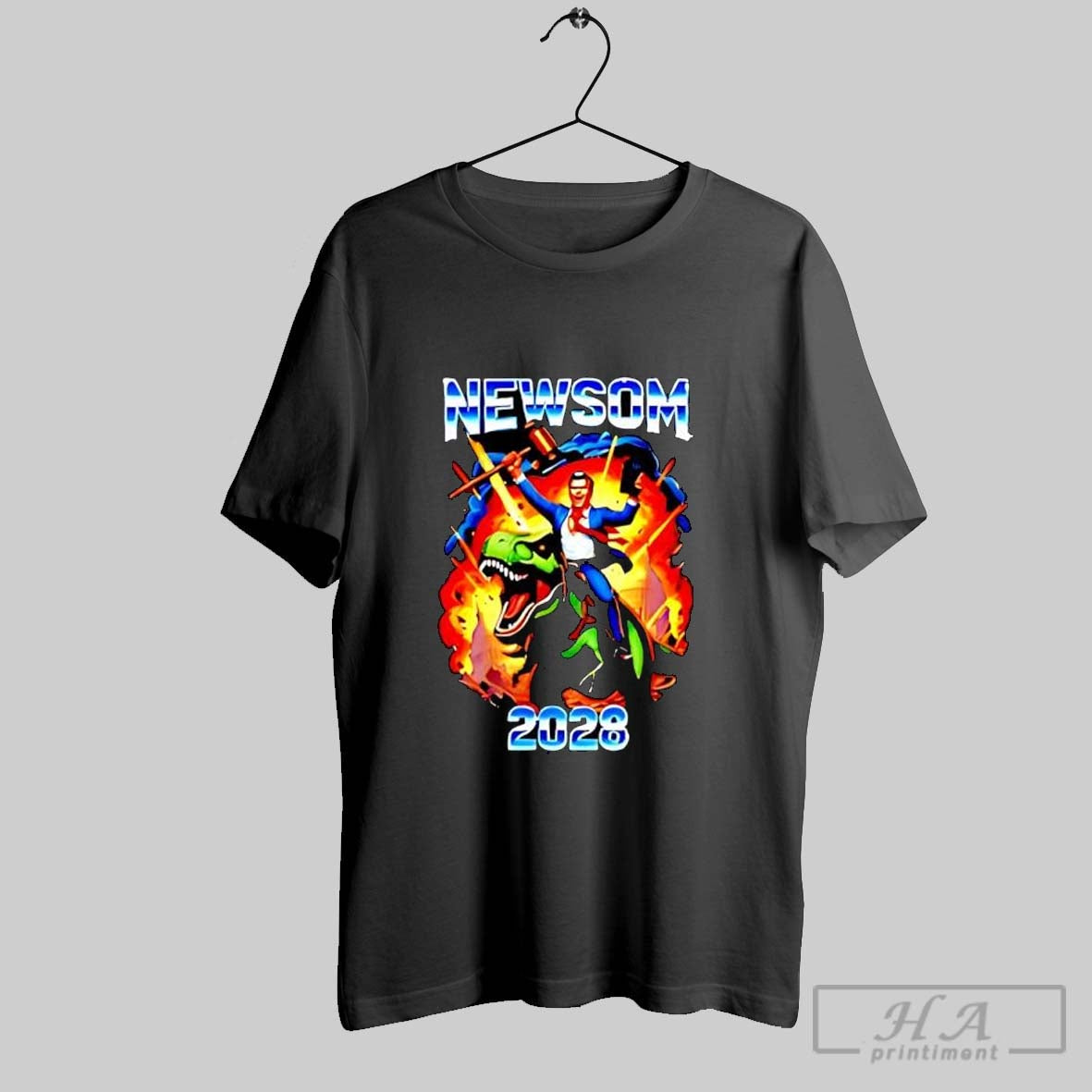 Official Gavin Newsom Ride A Dinosaur 2028 - Adult & Kids T-Shirts, Sweatshirts & Hoodies apparel design preview 1