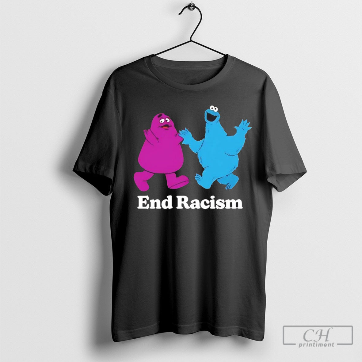 Official Grimace And Cookies Monster End Racism - Adult & Kids T-Shirts, Sweatshirts & Hoodies apparel design preview 1