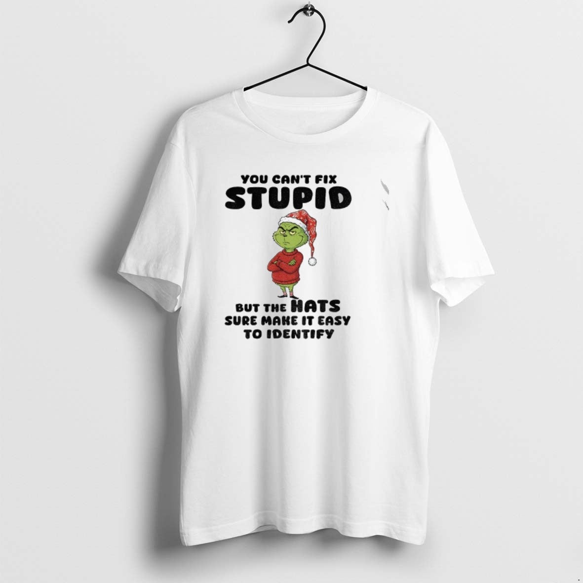 Official Grinch Santa Hat You Cant Fix Stupid But The - Adult & Kids T-Shirts, Sweatshirts & Hoodies apparel design preview 1