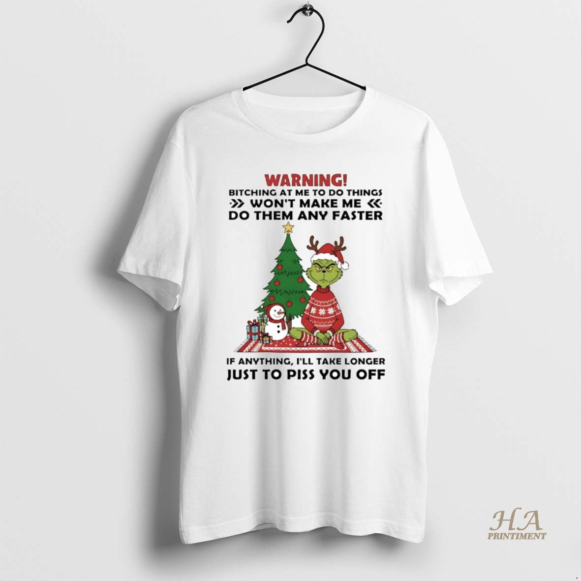 Official Grinch Warning Wont Make Me Do Them Any - Adult & Kids T-Shirts, Sweatshirts & Hoodies apparel design preview 1
