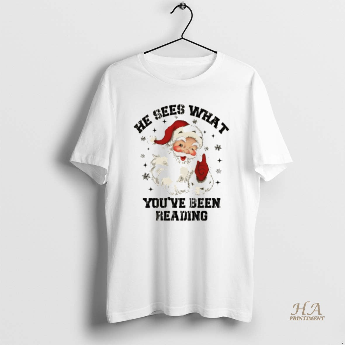 Official He Sees What Youve Been Reading Santa - Adult & Kids T-Shirts, Sweatshirts & Hoodies apparel design preview 1