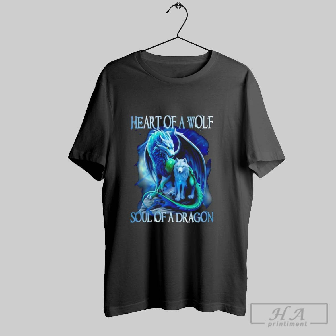 Official Heart Of Wolf Soul A Dragon - Adult & Kids T-Shirts, Sweatshirts & Hoodies apparel design preview 1