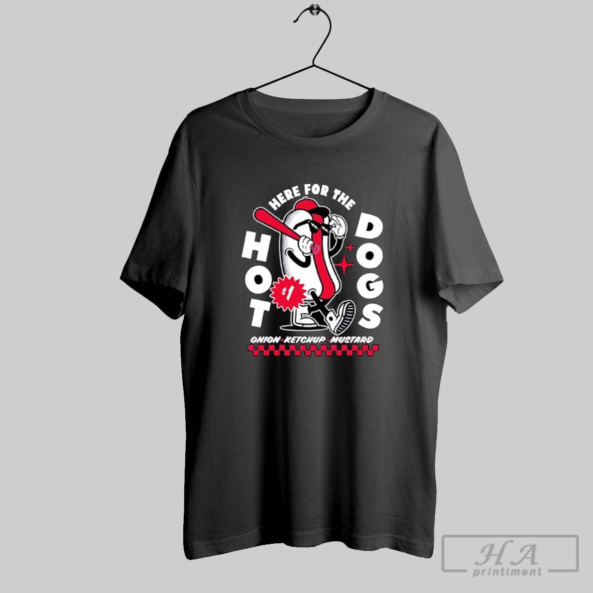 Official Here For The Dogs Hot Dog Mascot Onion - Adult & Kids T-Shirts, Sweatshirts & Hoodies apparel design preview 1