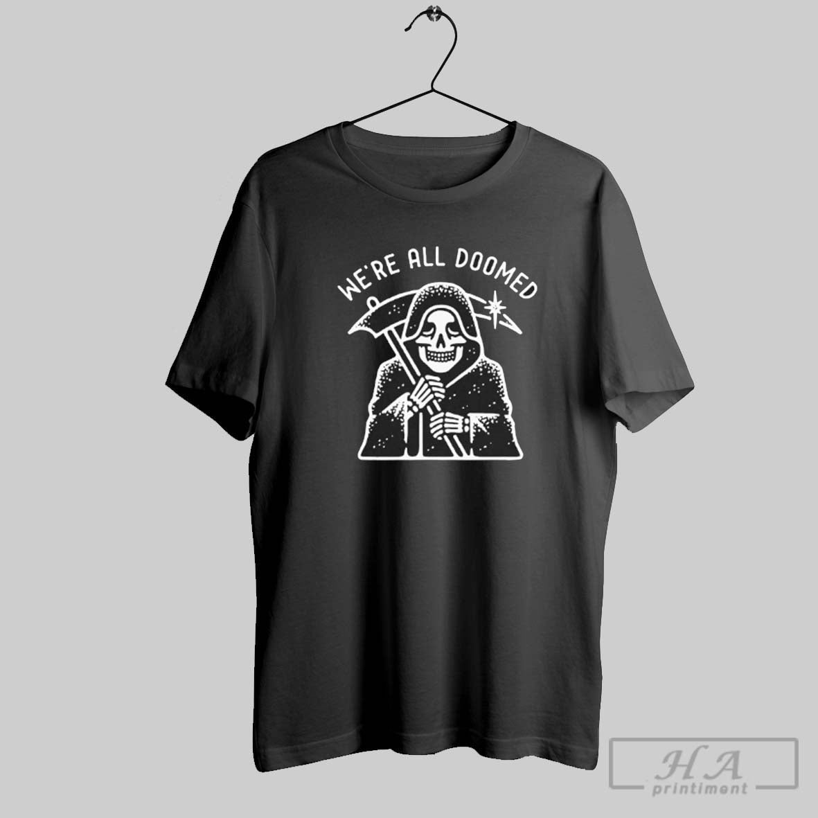 Official Hobo Jack Were All Doomed Grim Reaper - Adult & Kids T-Shirts, Sweatshirts & Hoodies apparel design preview 1