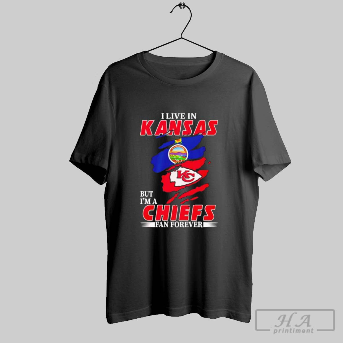 Official I Live In Kansas And Im A Chiefs Fan Forever - Adult & Kids T-Shirts, Sweatshirts & Hoodies apparel design preview 1